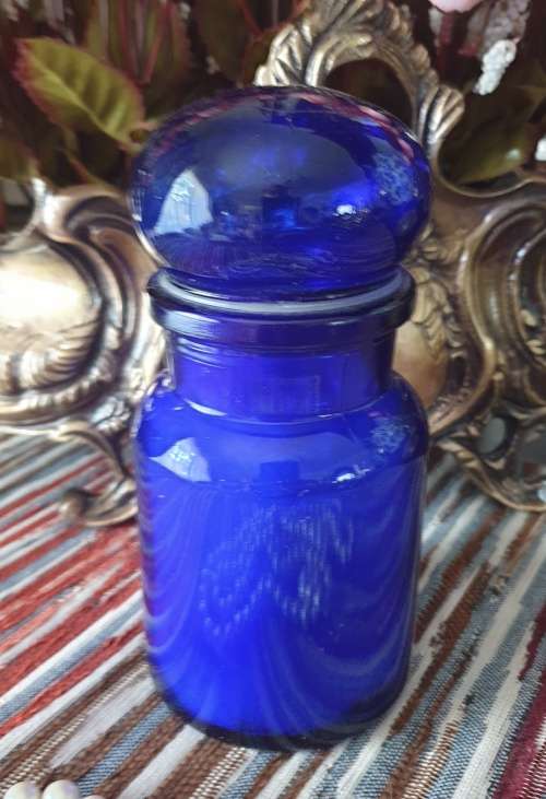 Cobalt Blue Art Glass Jar with Lid