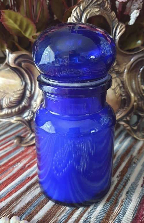 Cobalt Blue Art Glass Jar with Lid