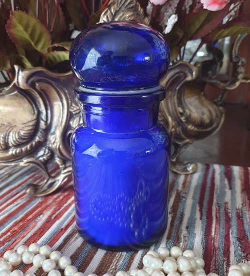 Cobalt Blue Art Glass Jar with Lid