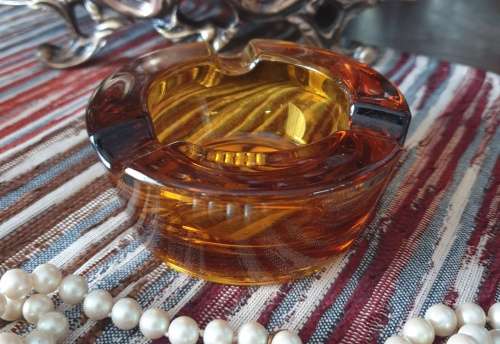 Pretty Amber Glass - Mid Century Ashtray - Very Heavy and Solid