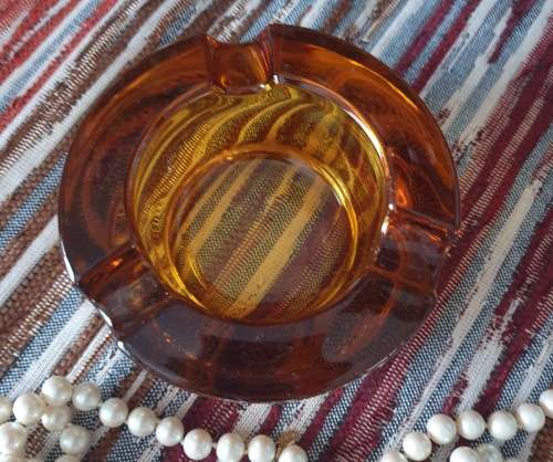 Pretty Amber Glass - Mid Century Ashtray - Very Heavy and Solid