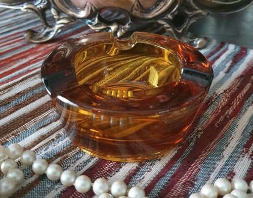 Pretty Amber Glass - Mid Century Ashtray - Very Heavy and Solid