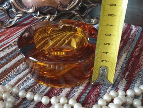 Pretty Amber Glass - Mid Century Ashtray - Very Heavy and Solid