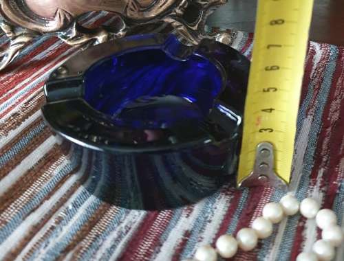Pretty Cobalt Blue Glass - Mid Century Ashtray - Very Heavy and Solid