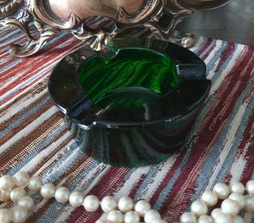 Pretty Green Glass - Mid Century Ashtray - Very Heavy and Solid