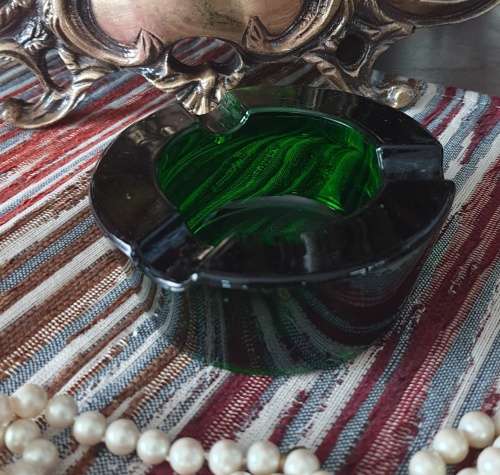 Pretty Green Glass - Mid Century Ashtray - Very Heavy and Solid