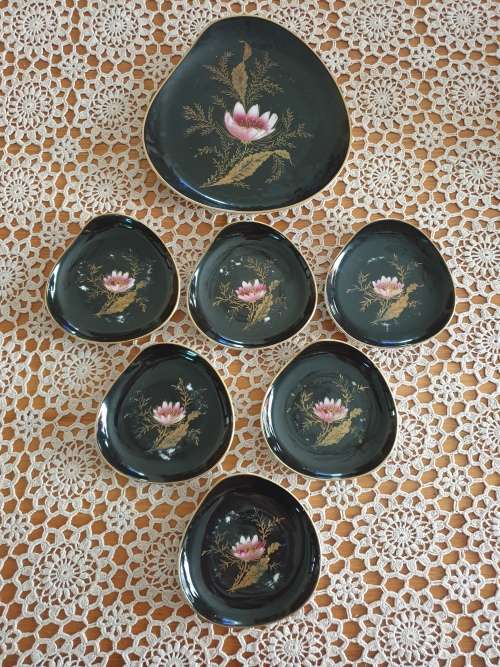 Appealing Black Snack Plate with side plates made in Germany