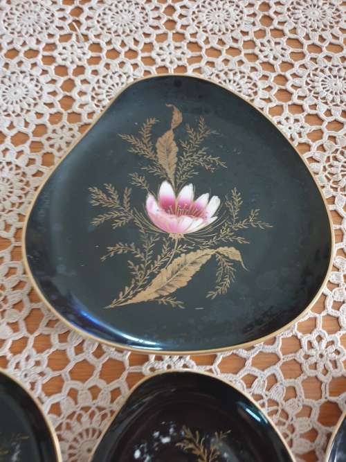 Appealing Black Snack Plate with side plates made in Germany