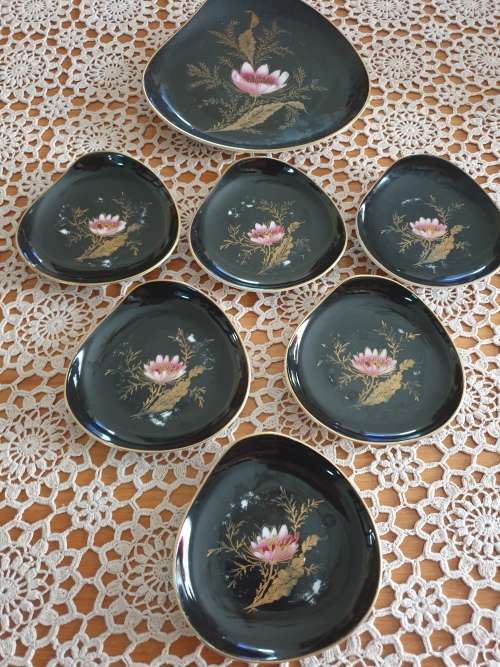 Appealing Black Snack Plate with side plates made in Germany