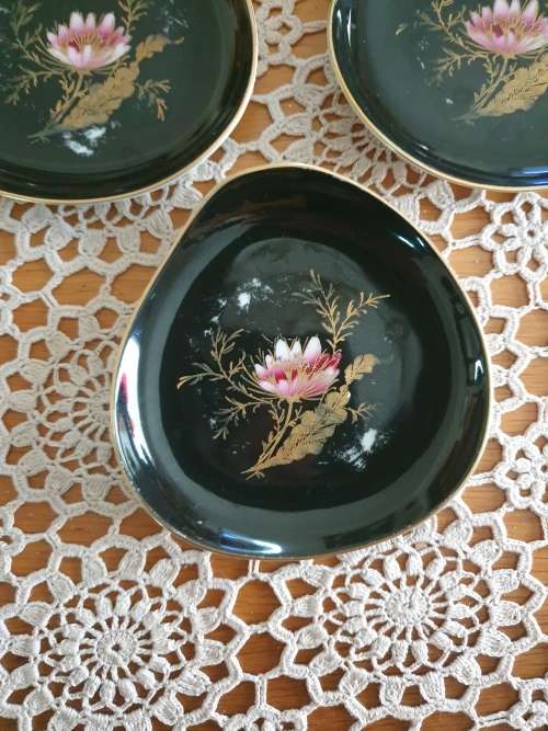 Appealing Black Snack Plate with side plates made in Germany