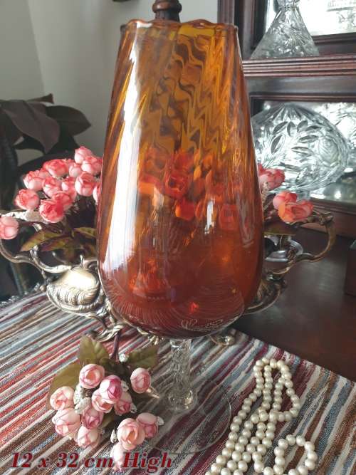 Vintage Amber Stemmed Glass/Vase