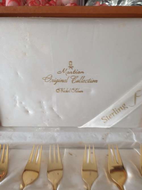 Awesome Martian Original Collection Nickel Silver Set of Six Cake Forks in Original Box