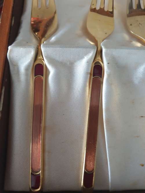 Awesome Martian Original Collection Nickel Silver Set of Six Cake Forks in Original Box