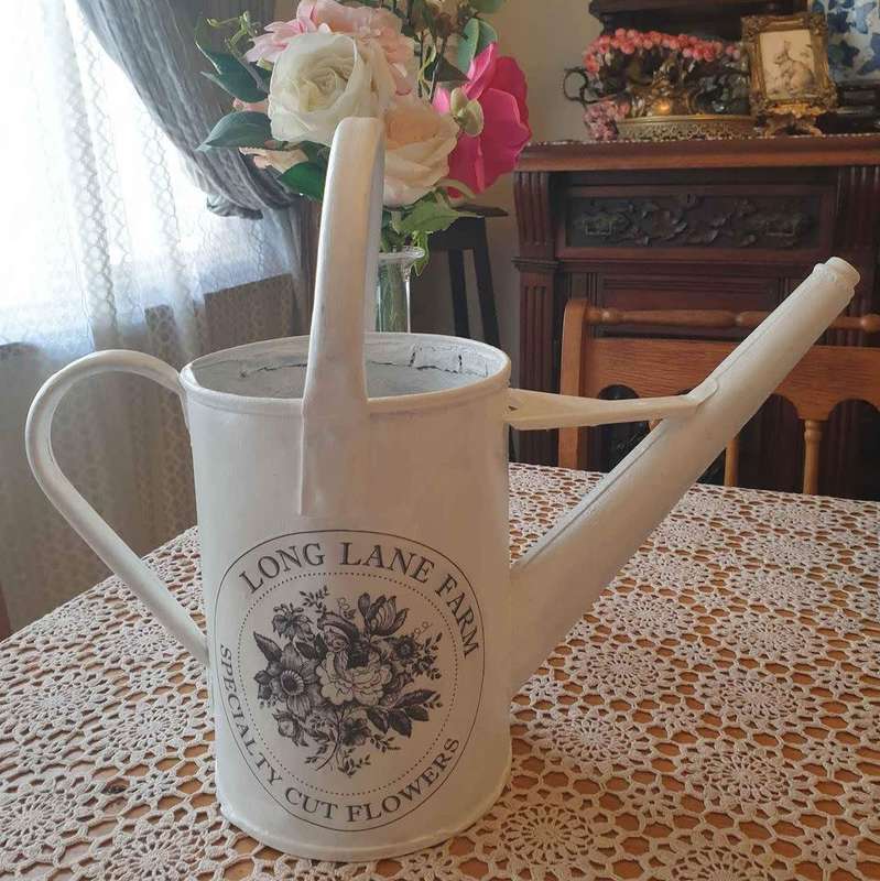 Vintage Galvanized Watering Can | Painted | Découpage |  Patio Decor | Kitchen Decor |