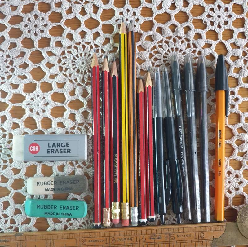 BOX  WITH PENCILS  ETC