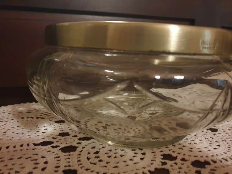 Vintage Kitchen Glass Bowl with Plated Rim