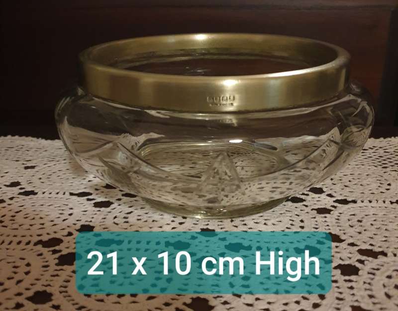 Vintage Kitchen Glass Bowl with Plated Rim