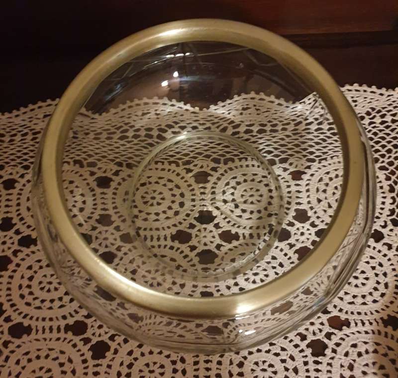 Vintage Kitchen Glass Bowl with Plated Rim
