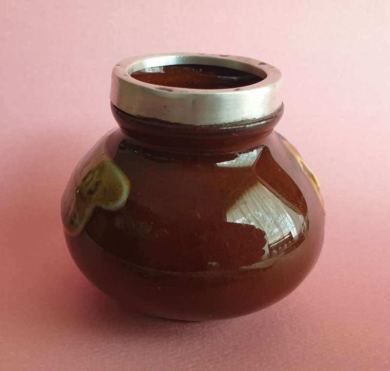 Royal Doulton Kingsware Dickens Pecksniff Tooth Pick Holder Sterling Silver Rim