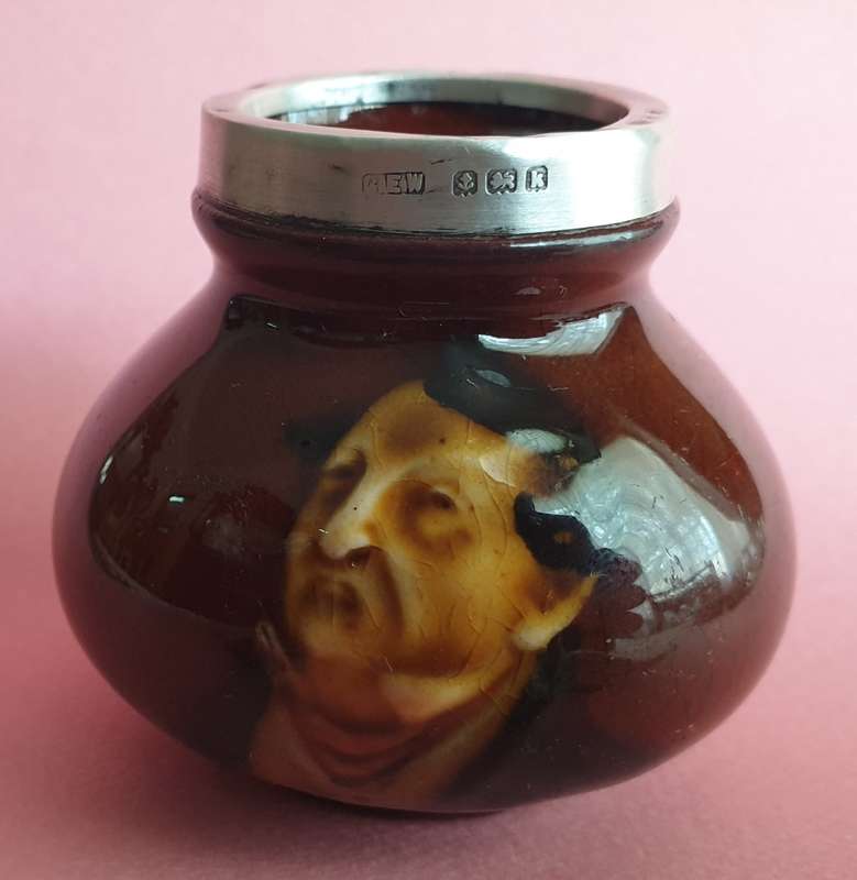 Royal Doulton Kingsware Dickens Pecksniff Tooth Pick Holder Sterling Silver Rim