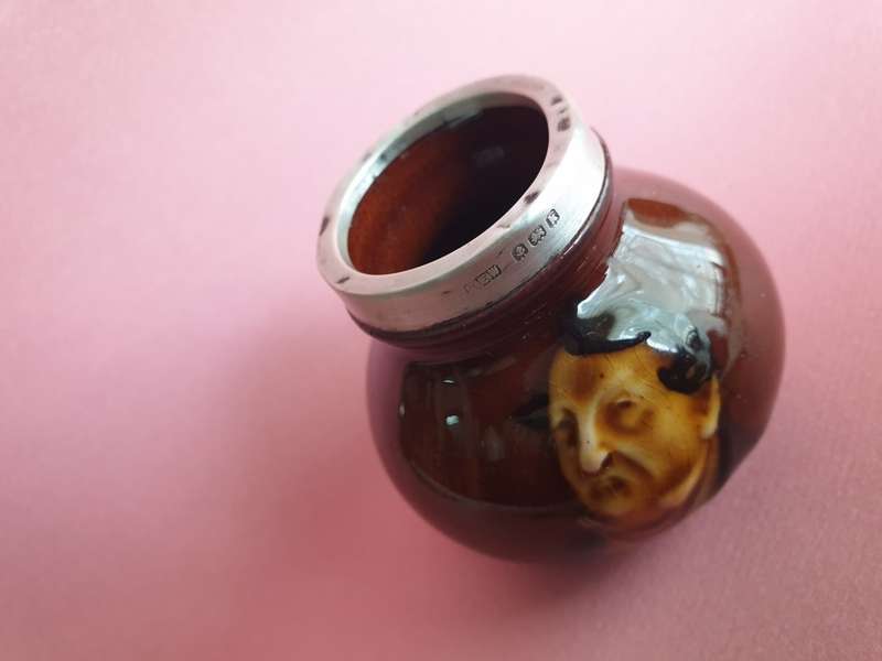 Royal Doulton Kingsware Dickens Pecksniff Tooth Pick Holder Sterling Silver Rim