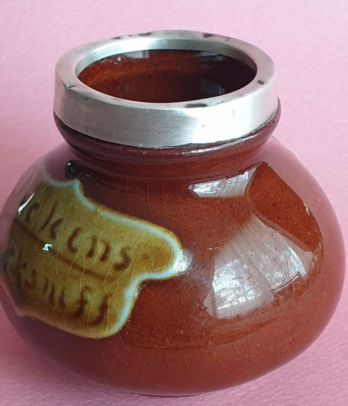 Royal Doulton Kingsware Dickens Pecksniff Tooth Pick Holder Sterling Silver Rim