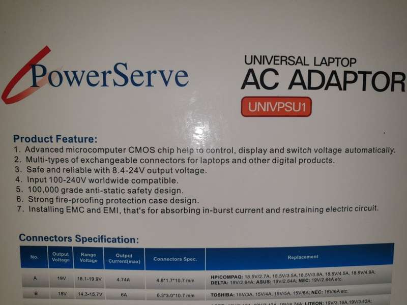UNIVERSAL AUTO POWER SELLECT LAPTOP CHARGER