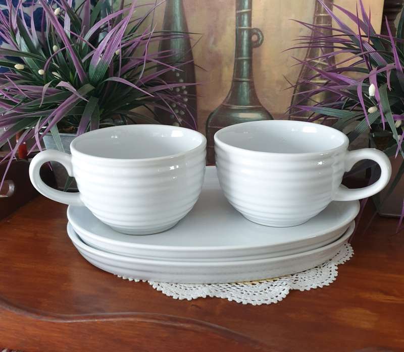 TWO LARGE SNACK PLATES AND CUPS