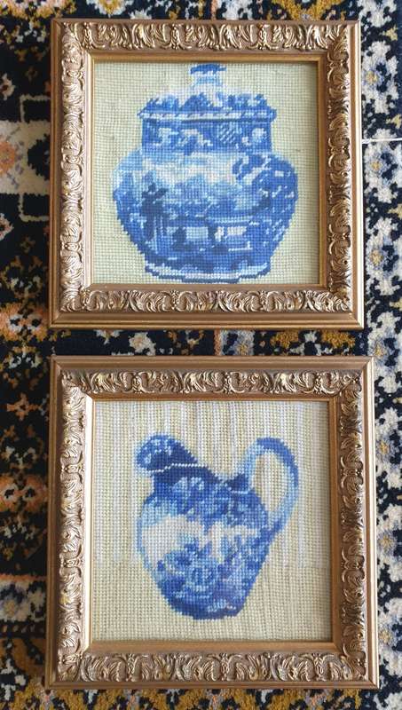 TWO WOODEN FRAMES WITH HAND Embroidered PICTURES