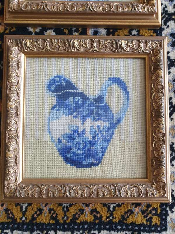 TWO WOODEN FRAMES WITH HAND Embroidered PICTURES