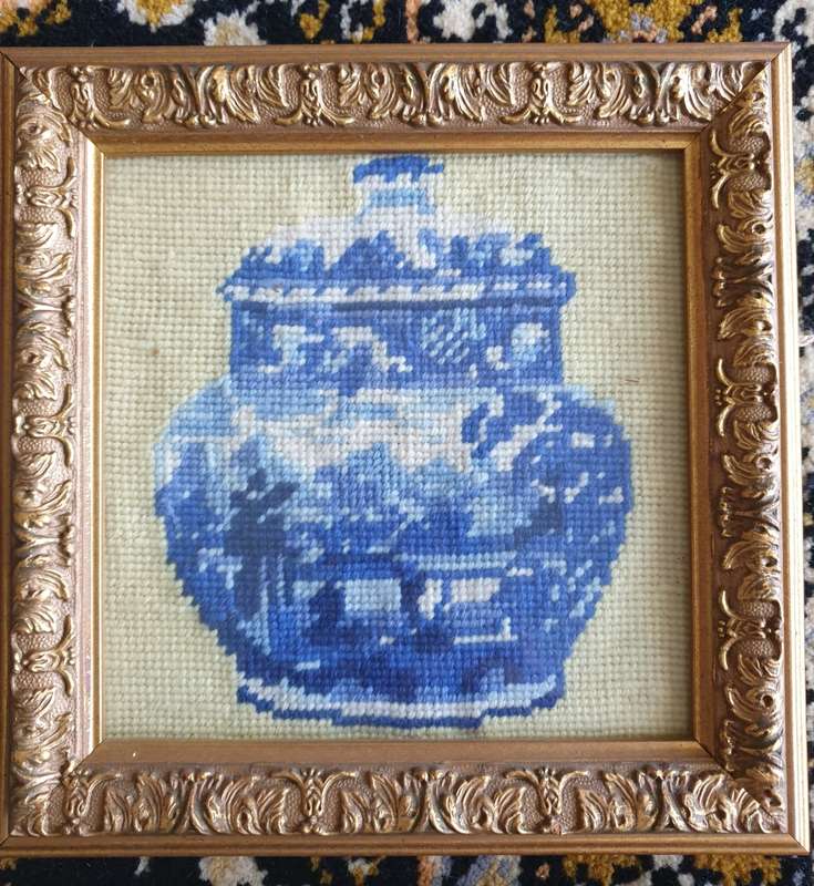 TWO WOODEN FRAMES WITH HAND Embroidered PICTURES
