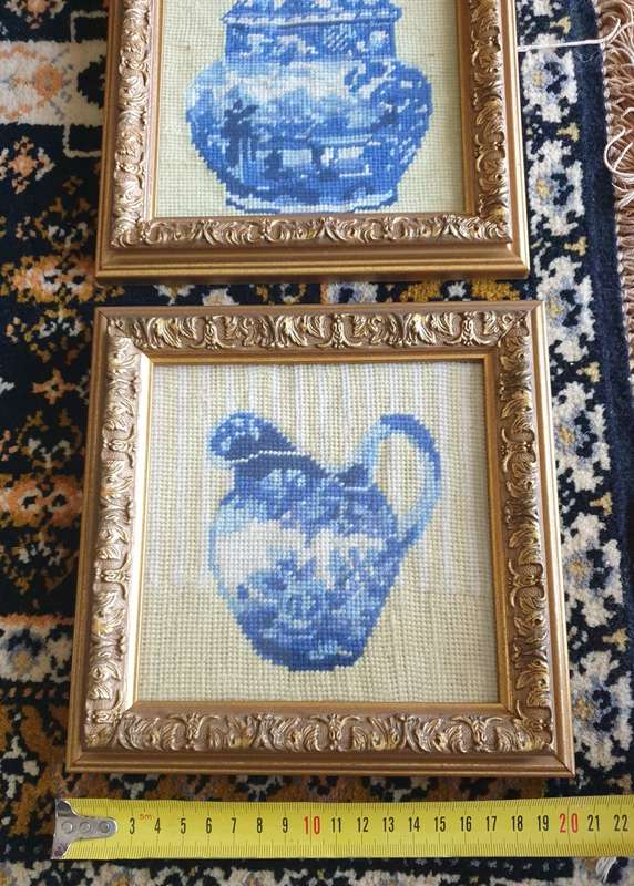 TWO WOODEN FRAMES WITH HAND Embroidered PICTURES