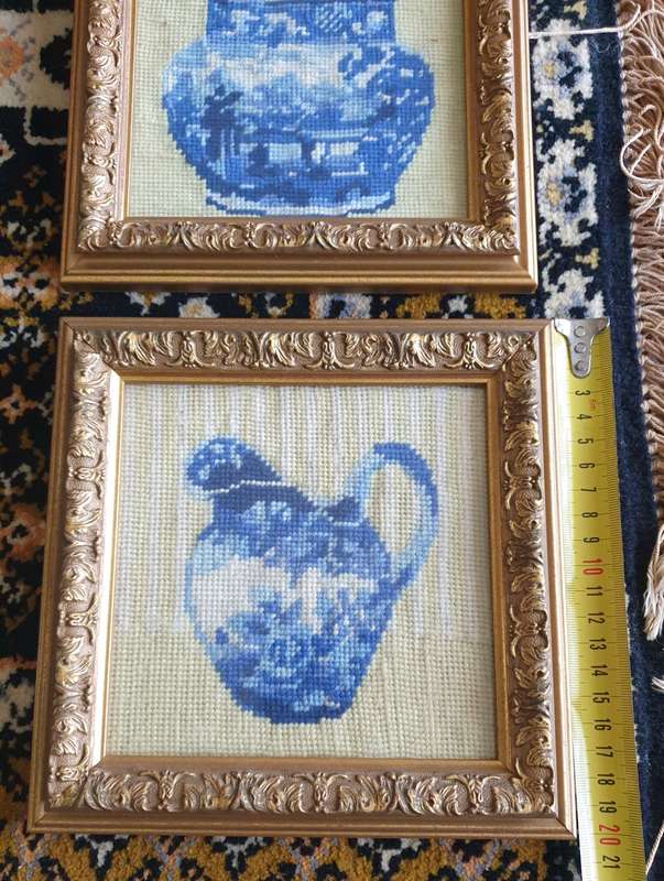 TWO WOODEN FRAMES WITH HAND Embroidered PICTURES