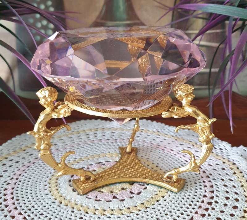 Pink Crystal Faceted Diamond Paperweight