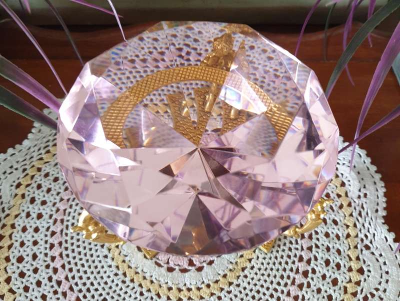 Pink Crystal Faceted Diamond Paperweight