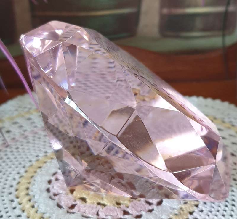 Pink Crystal Faceted Diamond Paperweight