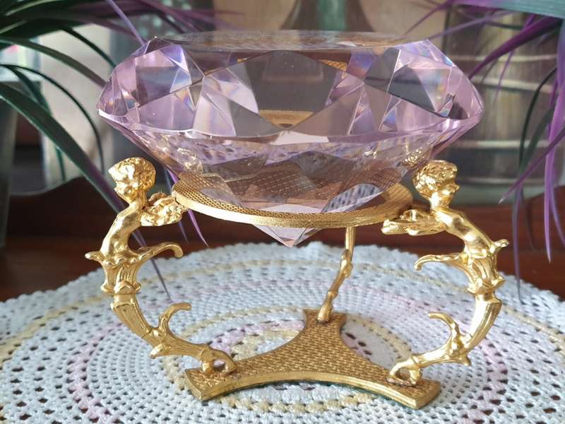 Pink Crystal Faceted Diamond Paperweight