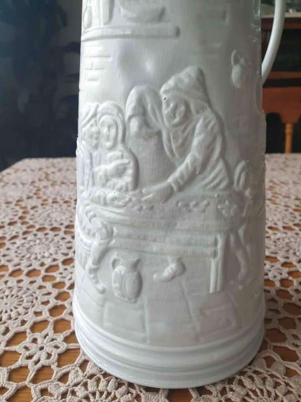 Metal painted Jug with plastic Flowers made in Holland
