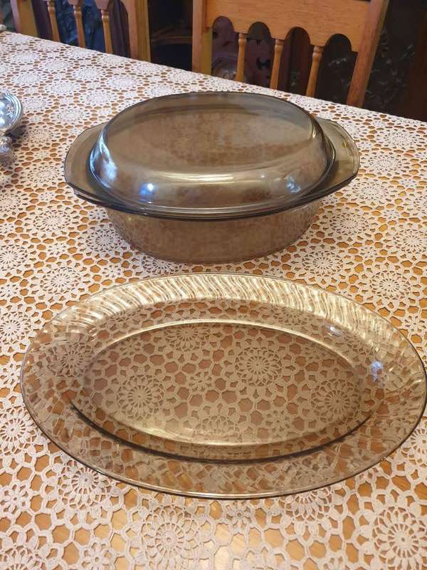 Oven bowl with Lid and Serving Platter made in France