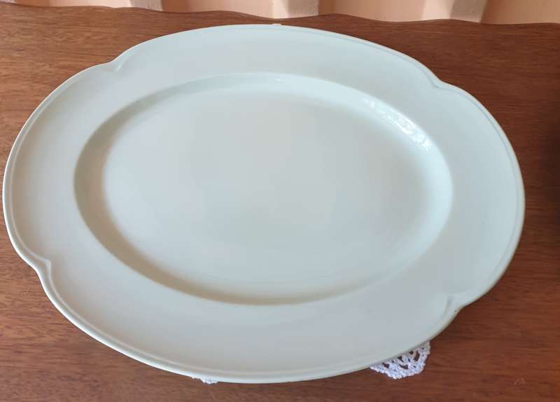 3 Johnson Bros Oval Serving Platters Greendawn  Mint Green Scalloped Edge