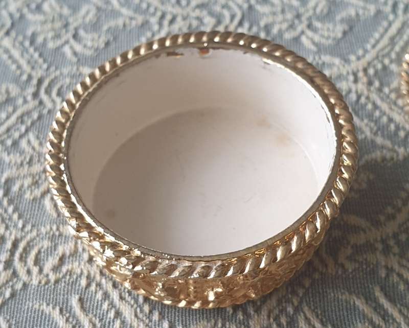 Gold Plated Trinket Pill Box |  By Mirella | Faux Pearls Turquoise |  1950s |