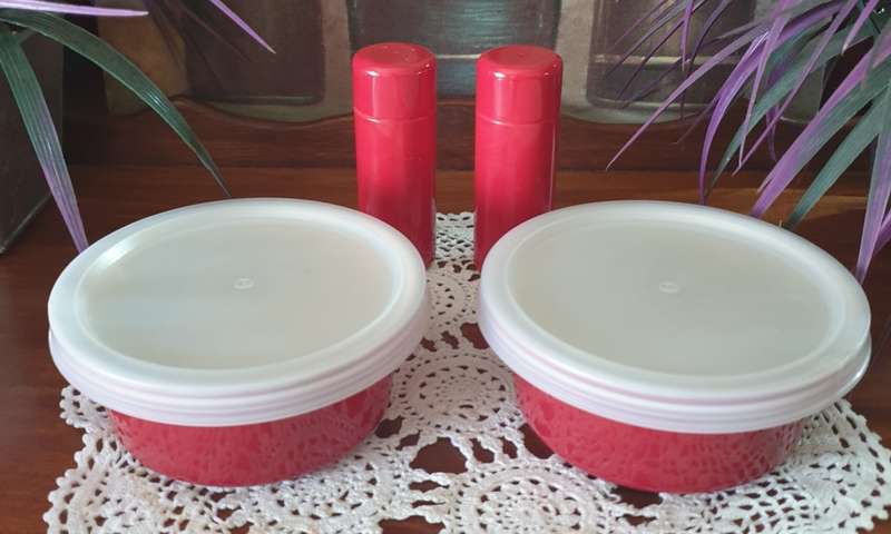 Two Small Bowls with Lids  with Salt and Pepper Shakers | Good Condition |