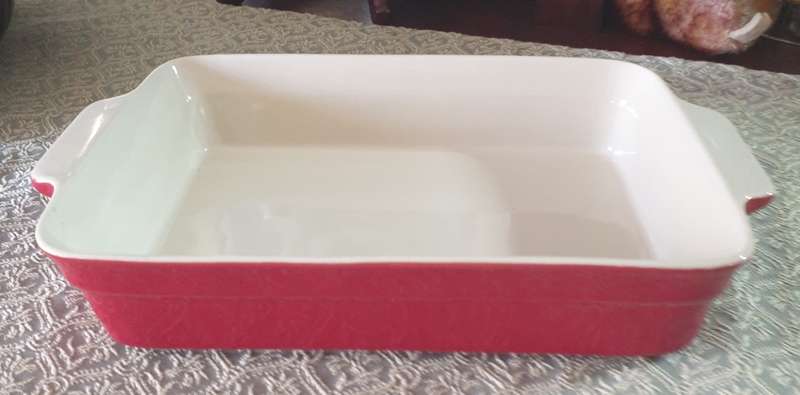 Medium Very Heavy Casserole Bowl | Very Good Condition | Bright Red |