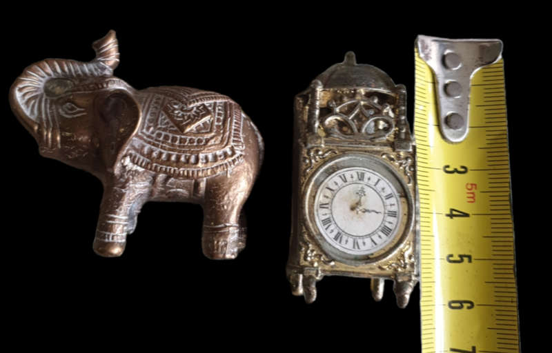 SOLID BRASS ELEPHANT AND CAST METAL CLOCK | PRINTERS TRAY | ORNAMENTS | DECOR | HOME