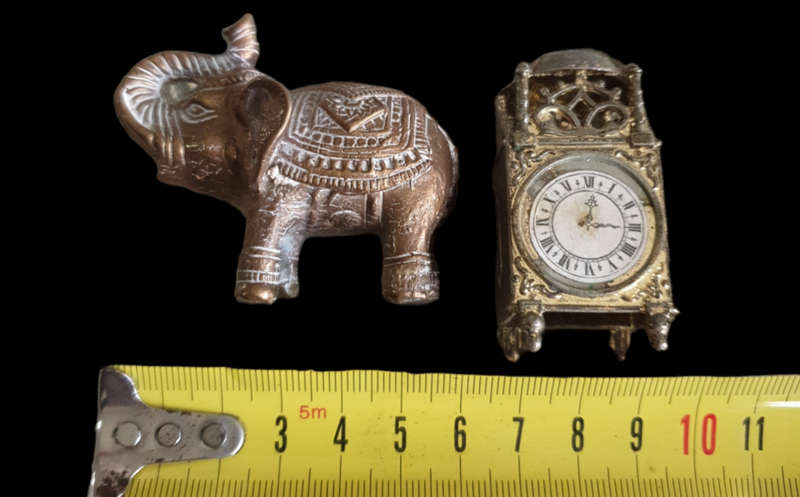 SOLID BRASS ELEPHANT AND CAST METAL CLOCK | PRINTERS TRAY | ORNAMENTS | DECOR | HOME