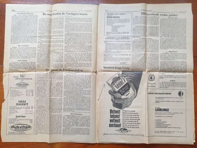 Vintage Framed  Allgemeine Zeitung    Windhoek  4 November 1976