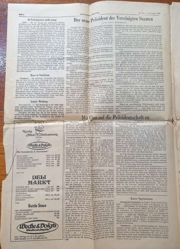Vintage Framed  Allgemeine Zeitung    Windhoek  4 November 1976