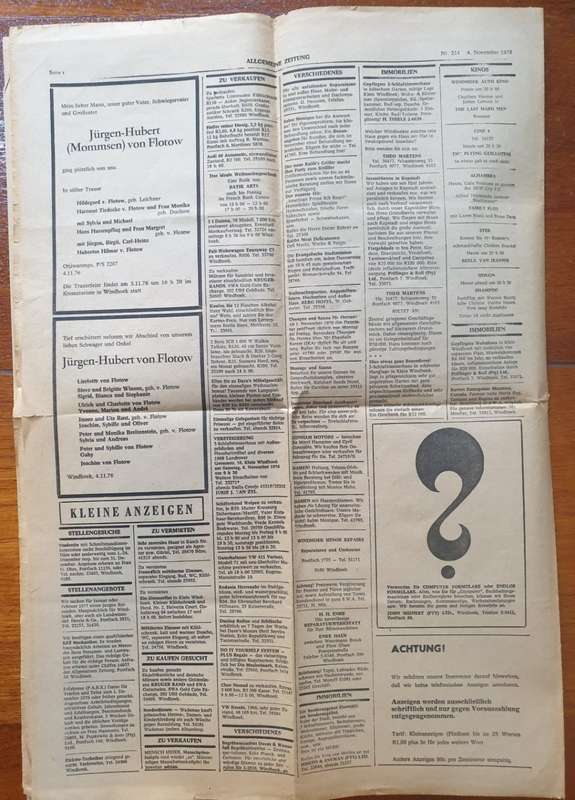 Vintage Framed  Allgemeine Zeitung    Windhoek  4 November 1976