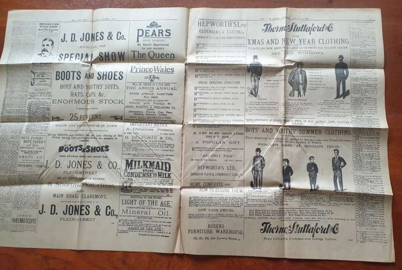 The Cape Argus` 2 January 1896. Original newspaper.