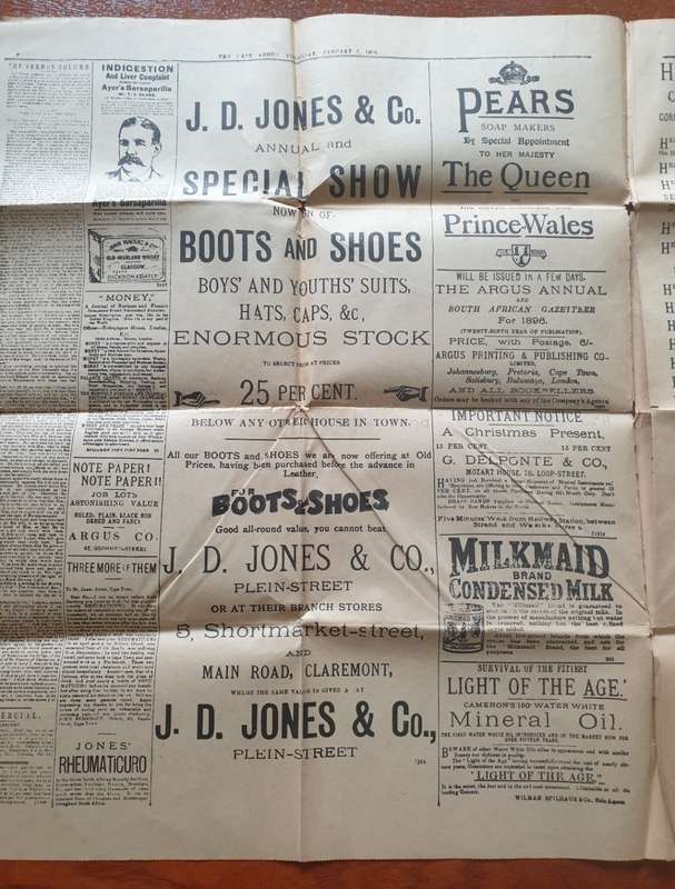The Cape Argus` 2 January 1896. Original newspaper.